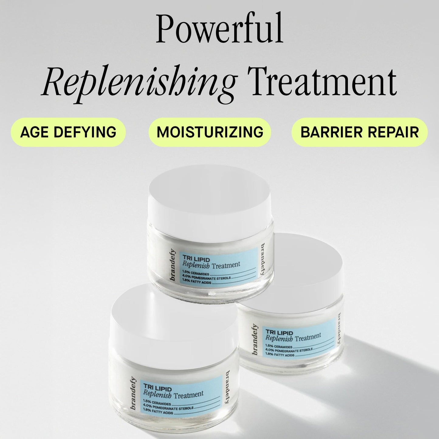 Brandefy Tri Lipid Replenish Treatment - 1.5% Ceramides, 4.0% Sterols, 1.8% Fatty Acids - Peptide Moisturizer, Hydrating Face Cream, Made in the USA
