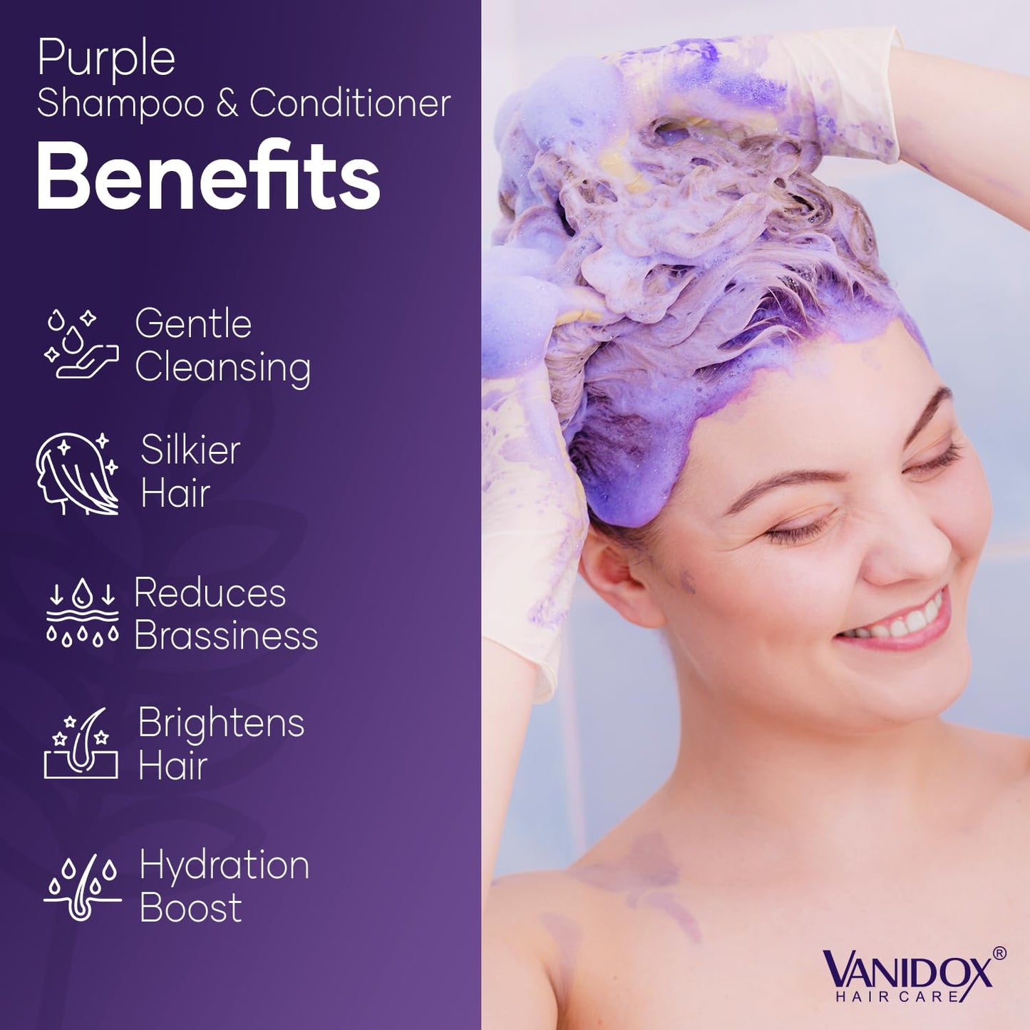 VANIDOX Sulfate Free Brass Toning Purple Shampoo and Conditioner Set for Grey and Silver Hair, Moisturizing & Color-Safe, Enhances Shine & Brightness