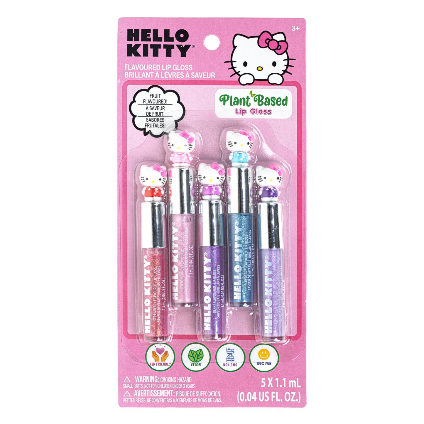 Hello Kitty 5 Pc Plant Based, Moisturizing Lip Gloss Makeup Set for Girls Kids Toddlers, Perfect for Parties Sleepovers Makeovers Birthday Gift for