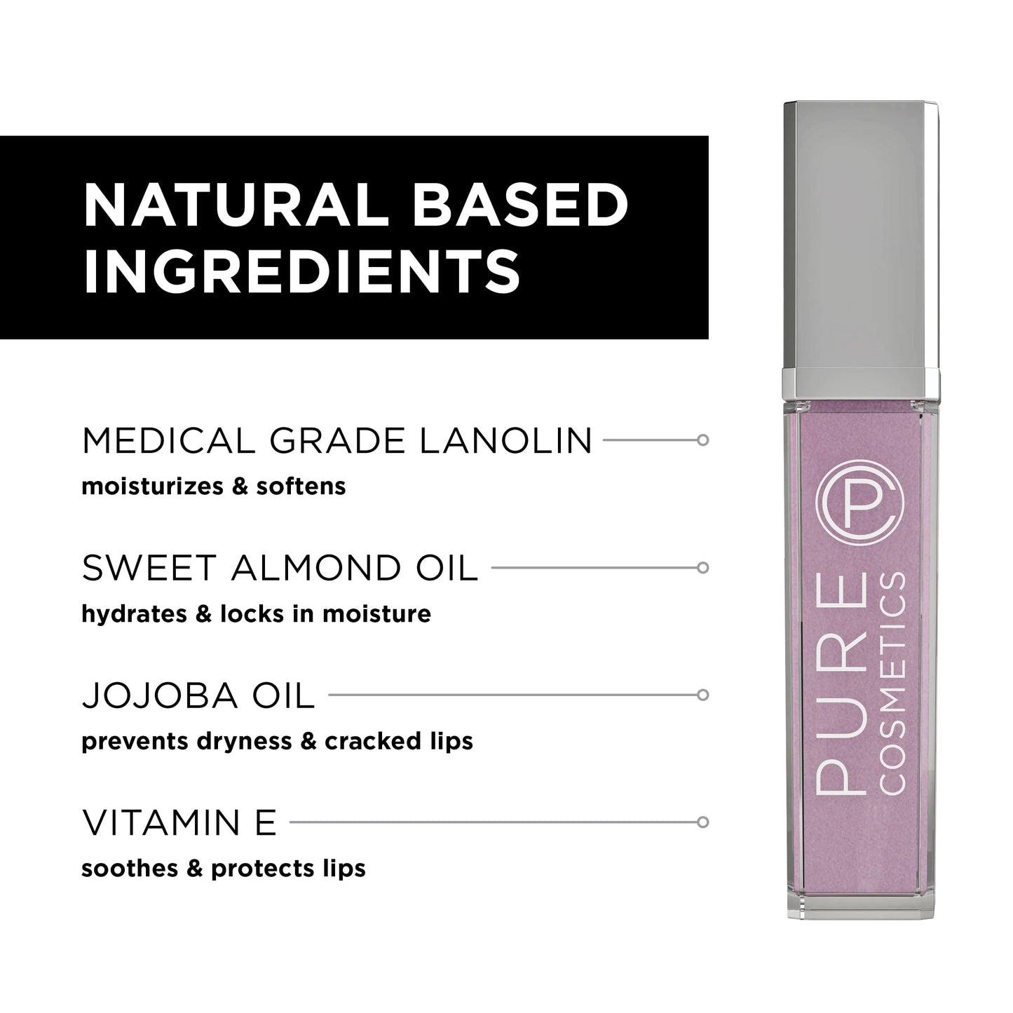 Pure Illumination Light-Up Lip Gloss with LED-Lit Applicator Brush + Side Mirror, Non-Sticky, Moisturizing Hydrating Lip Glosses with Lanolin, Jojoba
