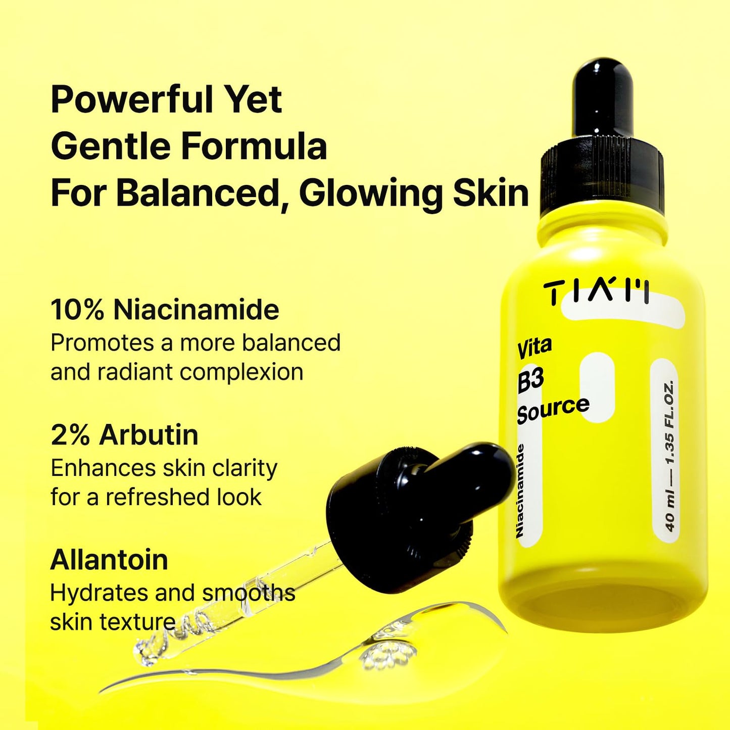 TIA'M Vita B3 Source, 1.35 fl oz, 10% Niacinamide Glow Serum with 2% Arbutin for Radiant & Balanced Skin, Vegan Korean Skin Care