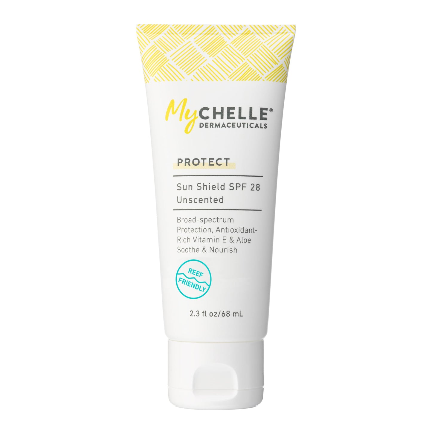 MyCHELLE Dermaceuticals Sun Shield SPF 28 Unscented (2.3 Fl Oz) - Soothing Reef Safe Sunscreen with Vitamin E and Aloe - TSA Approved. Liquid Zinc
