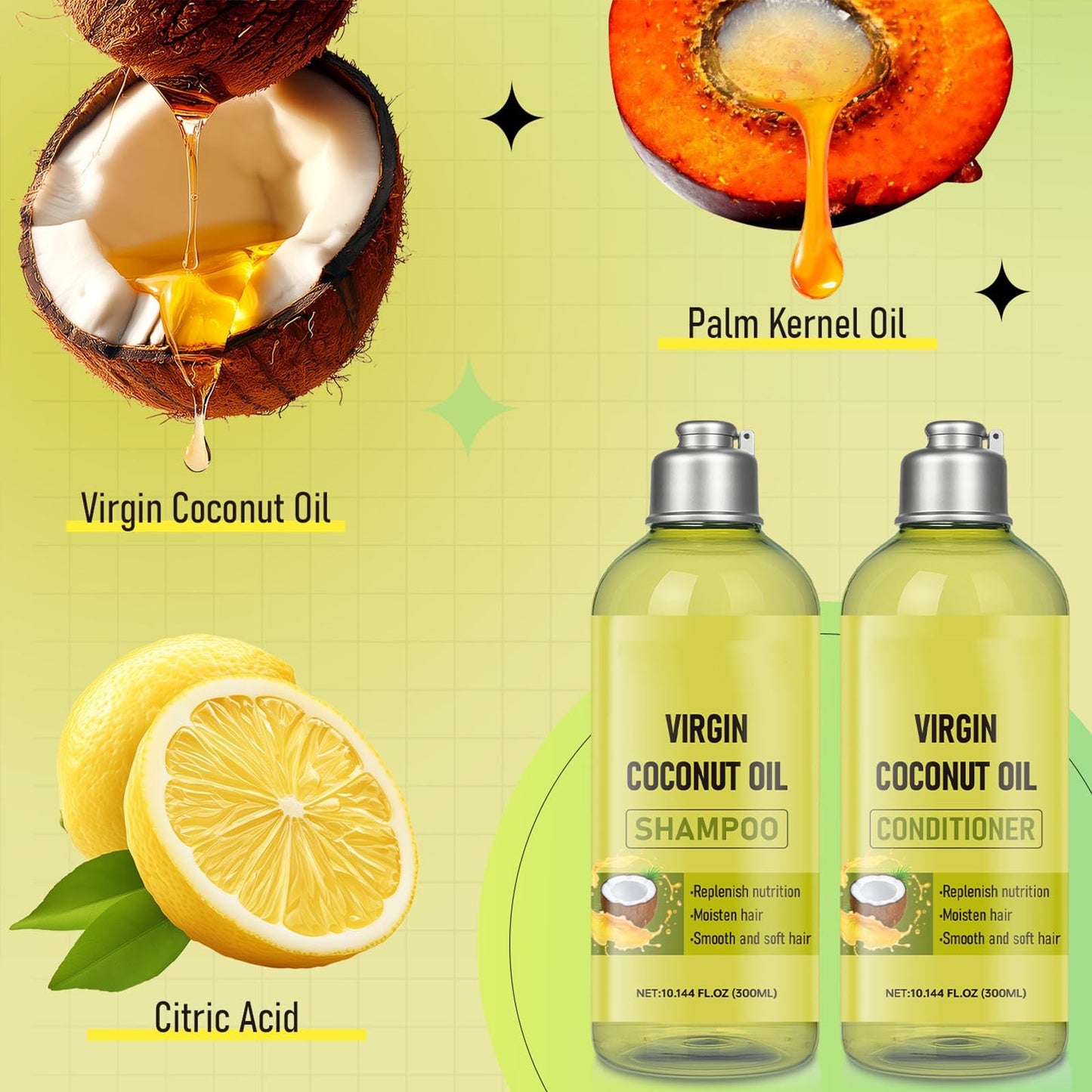 Coconut Oil Shampoo and Conditioner Set, Deep-Moisturize, Nourish, Balance Moisture and add Shine,Strengthening Hair Care & Hydrating, Damage Control