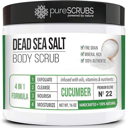 pureSCRUBS Premium Cucumber Body Scrub Set - Large 16oz Dead Sea Salt Body Scrub for Women Exfoliation KP Bump Eraser Body Scrub Includes Wooden