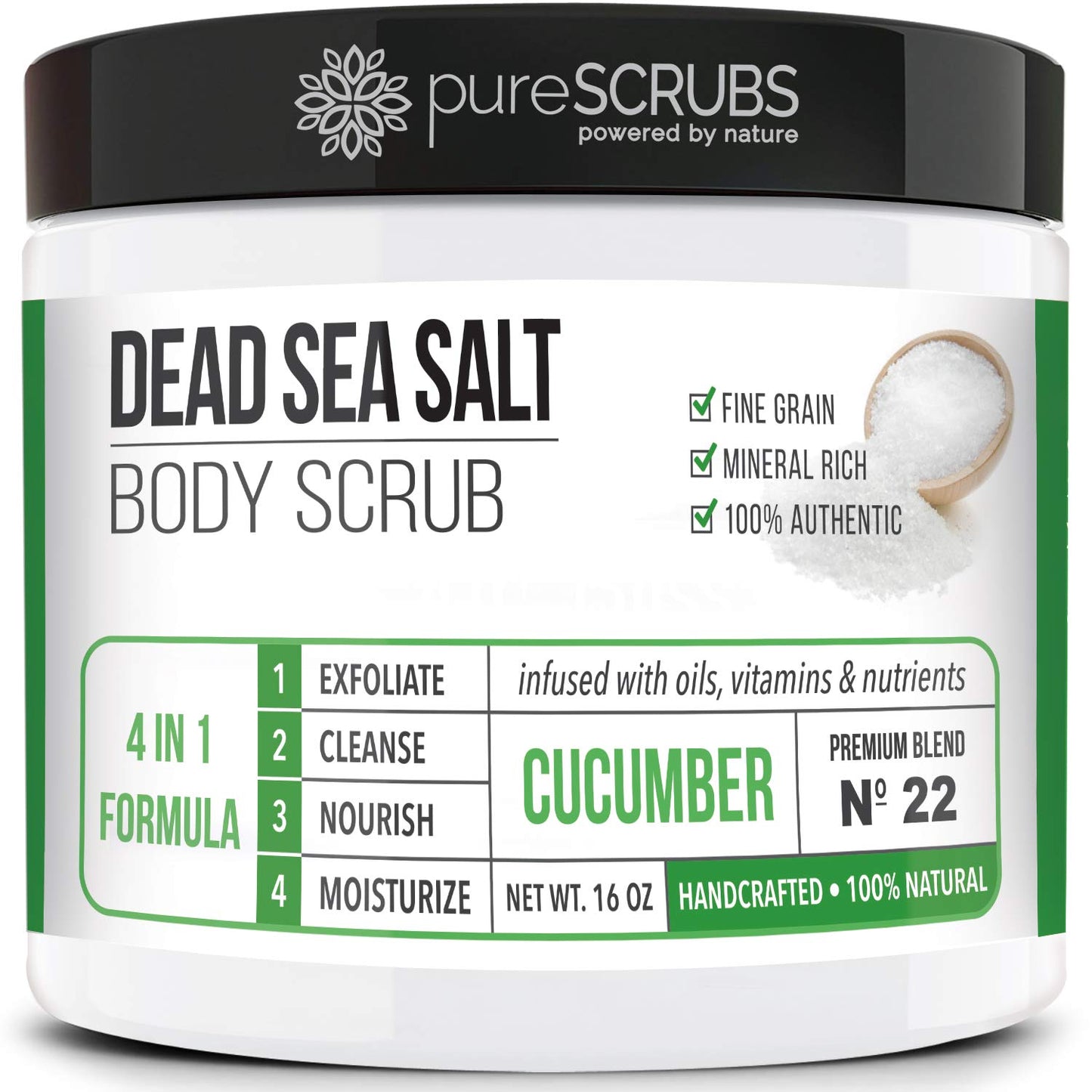 pureSCRUBS Premium Cucumber Body Scrub Set - Large 16oz Dead Sea Salt Body Scrub for Women Exfoliation KP Bump Eraser Body Scrub Includes Wooden