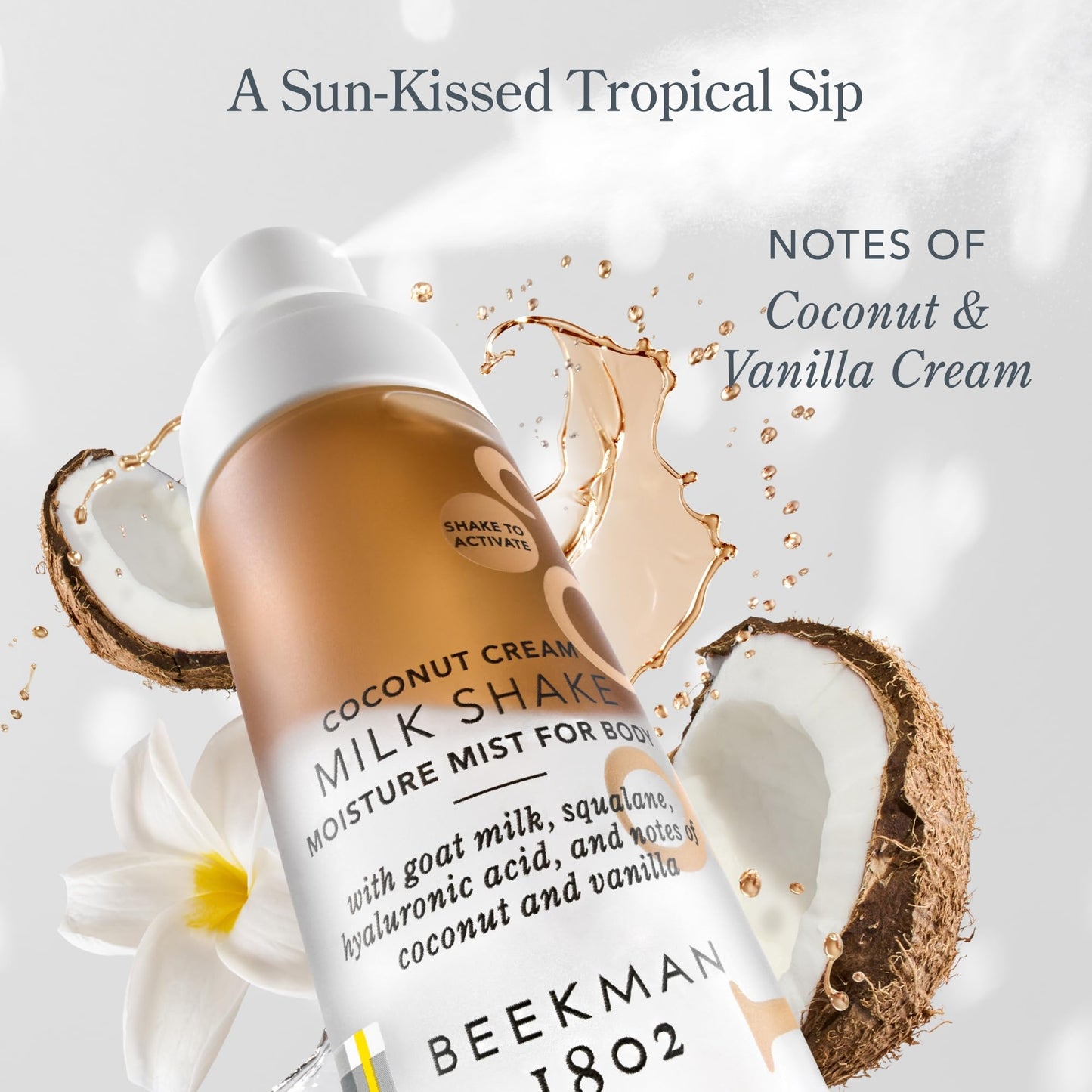 Beekman 1802 Milk Shake Hydrating Body Mist - Alcohol-Free Moisture with Goat Milk, Hyaluronic Acid & Squalane, Lightweight Skin Softening Spray