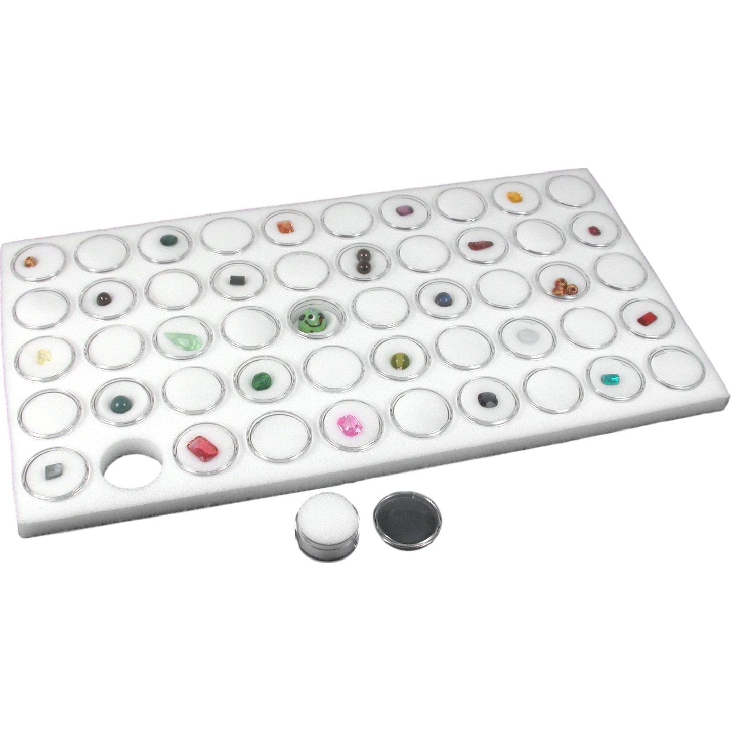 Glass Top Jewelry Display Case Box White 50 Gem Jars