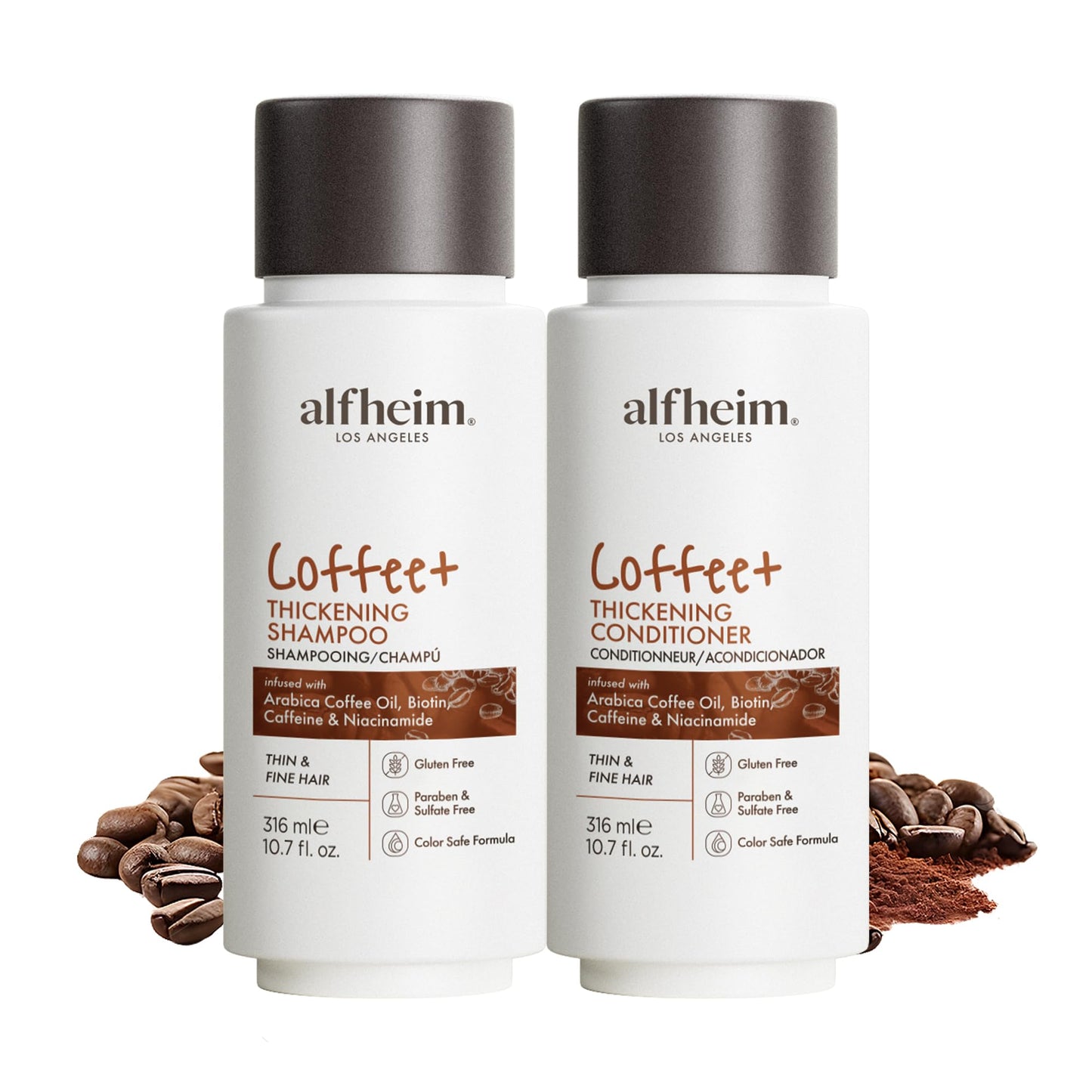 Coffee Thickening Shampoo & Conditioner Set - Caffeine & Plant Protein for Fuller, Volumized Hair - Sulfate-Free, Paraben-Free, Cruelty-Free - 10.7 oz