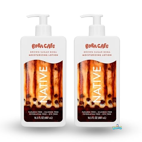 Native Moisturizing Body Lotion, Limited Edition Brown Sugar Boba, Silicone Free for Women and Men, Boba Café, 16.5 oz - Pack Of 02