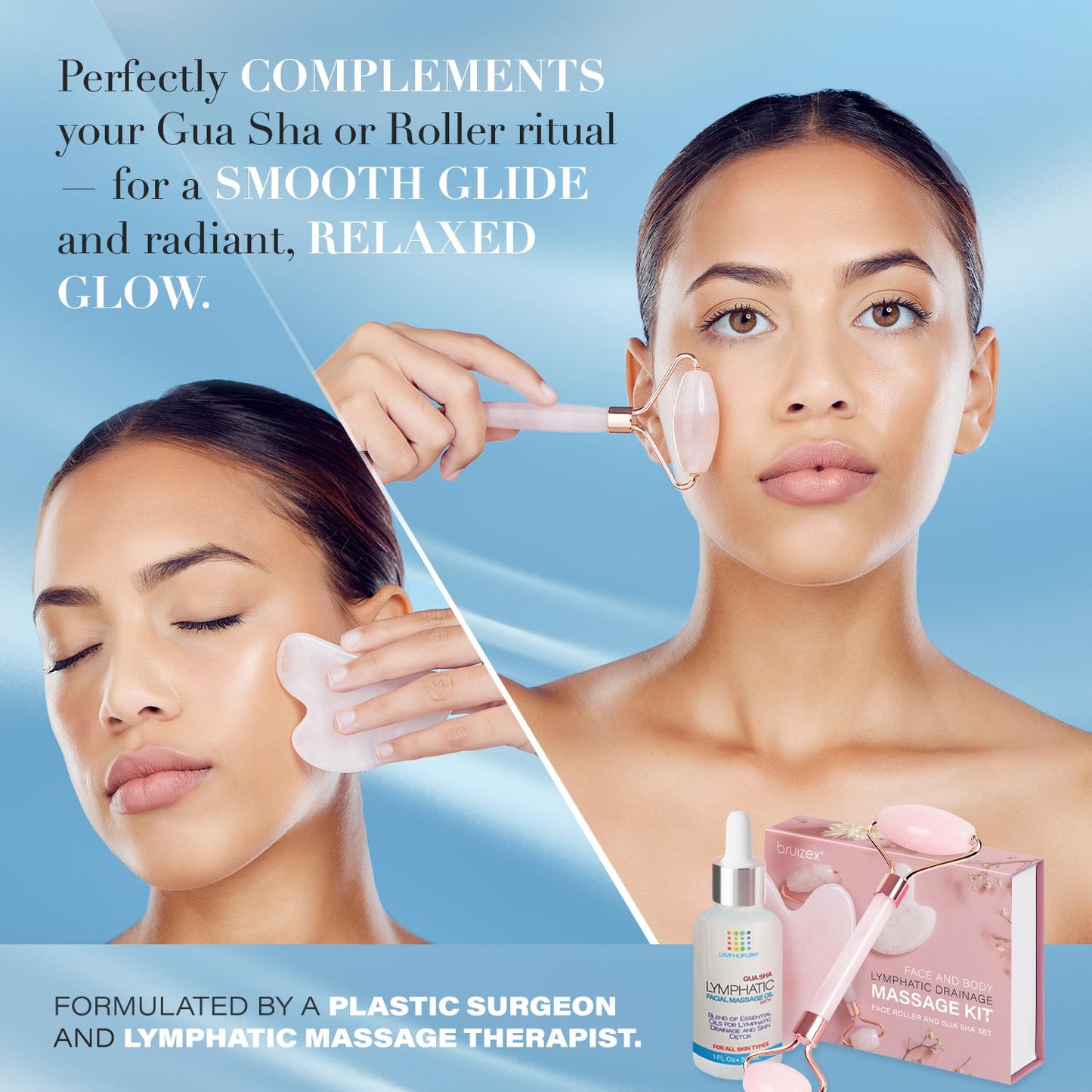 Facial Lymphatic Drainage Oil for Gua Sha Facial Tools, Lymphatic Drainage Massager Face with Jojoba & Coconut Oil, Use with Face Roller, Jade Roller