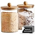 Set of 2 Large Glass Canisters for Kitchen Counter with Airtight Bamboo Lids + Marker & Labels - Cookie Jars with Wooden Lid, Food Storage Containers…