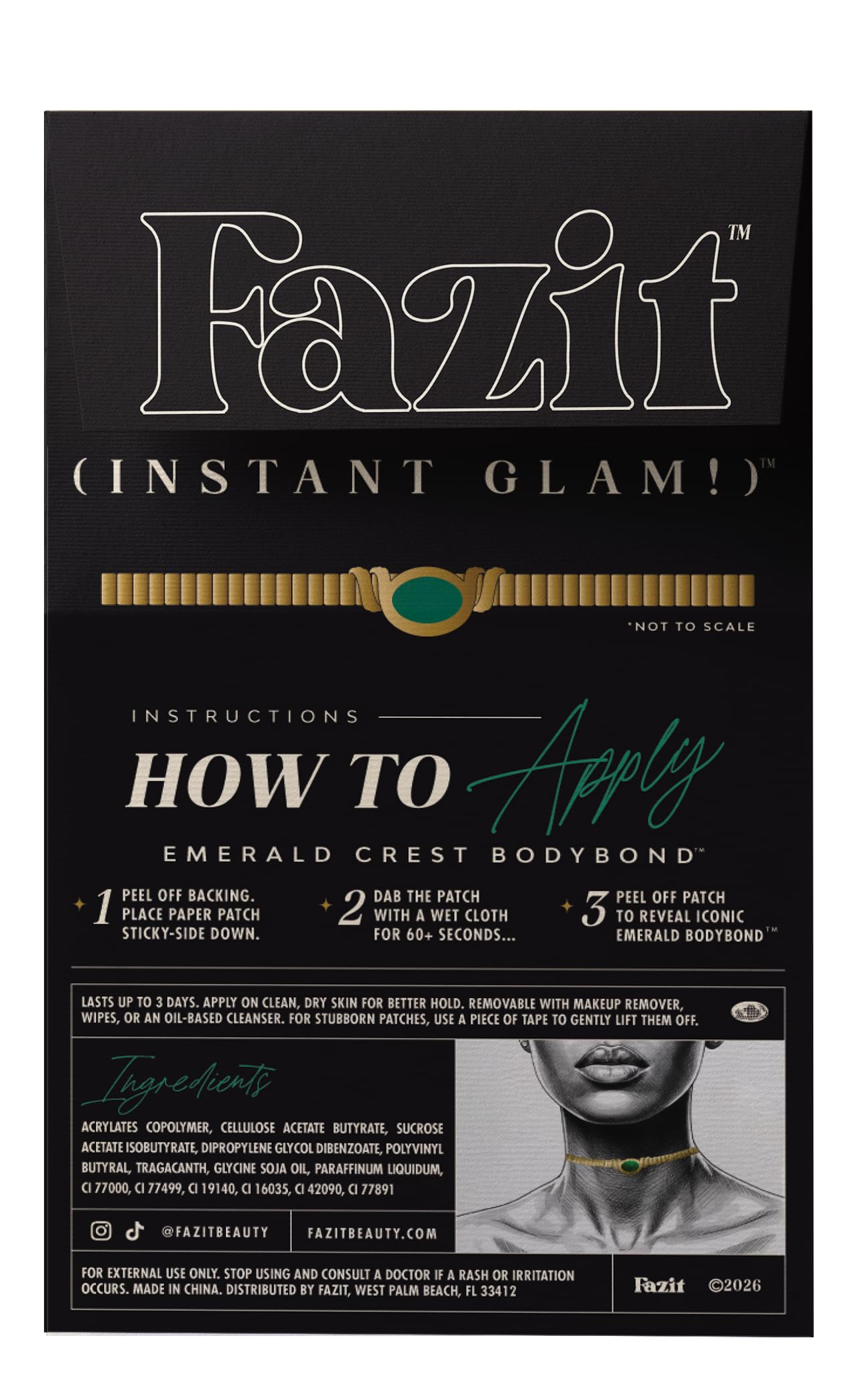 Fazit Makeup Patches - Emerald Crest Bodybond - Glow Up Make-Up Patches - Cute Glitter Makeup Accessories for Women - Cosmetic Body Glitter