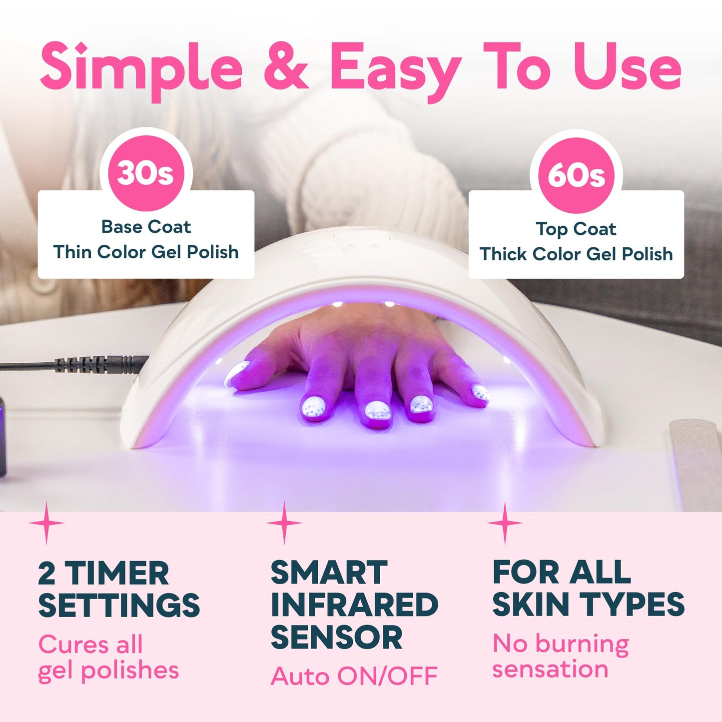 SUNUV UV LED Nail Lamp, Nail Dryer for Gel Polish UV Light for Nails with Sensor 2 Timers SUN9C Pink Gift for Women Girls Beauty and Personal Care SUNUV