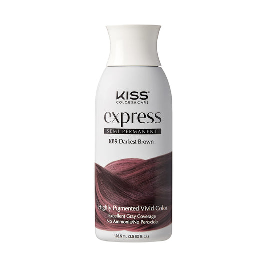Kiss Express Semi-Permanent Hair Color – Vivid Pigmented Dye, Gray Coverage, pH Balanced, 23 Shades, All Hair Types, 3.5oz Darkest Brown