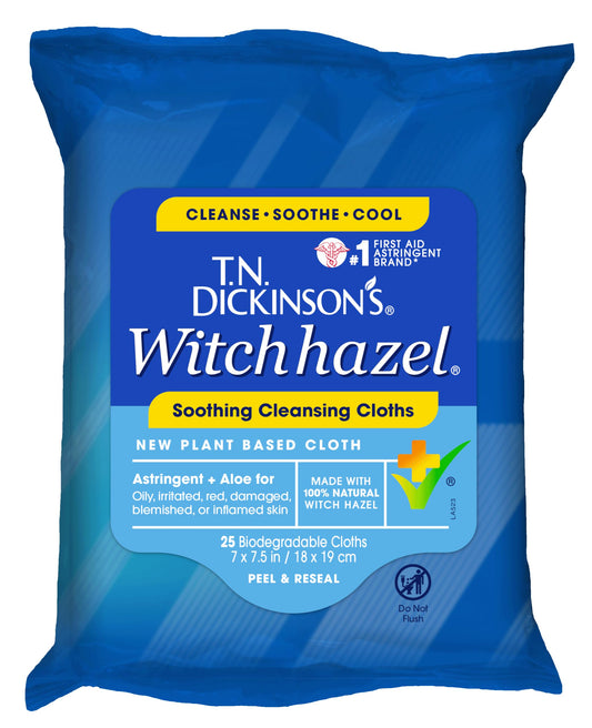 T.N. Dickinson's Witch Hazel New Soothing MultiUse Cleansing Cloth, Clear, 25 Count