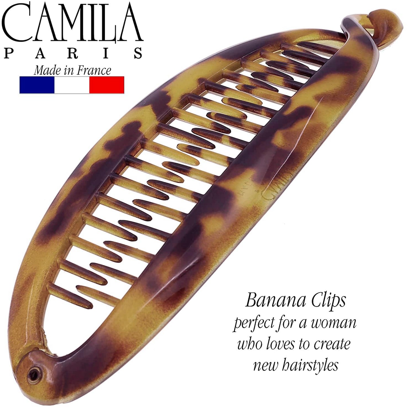 Camila Paris CP1578 French Large Banana Clip Hair Comb, Classic Banana Clips Hair for Thick Hair Ponytail Holder Interlocking Styling Clips for Women