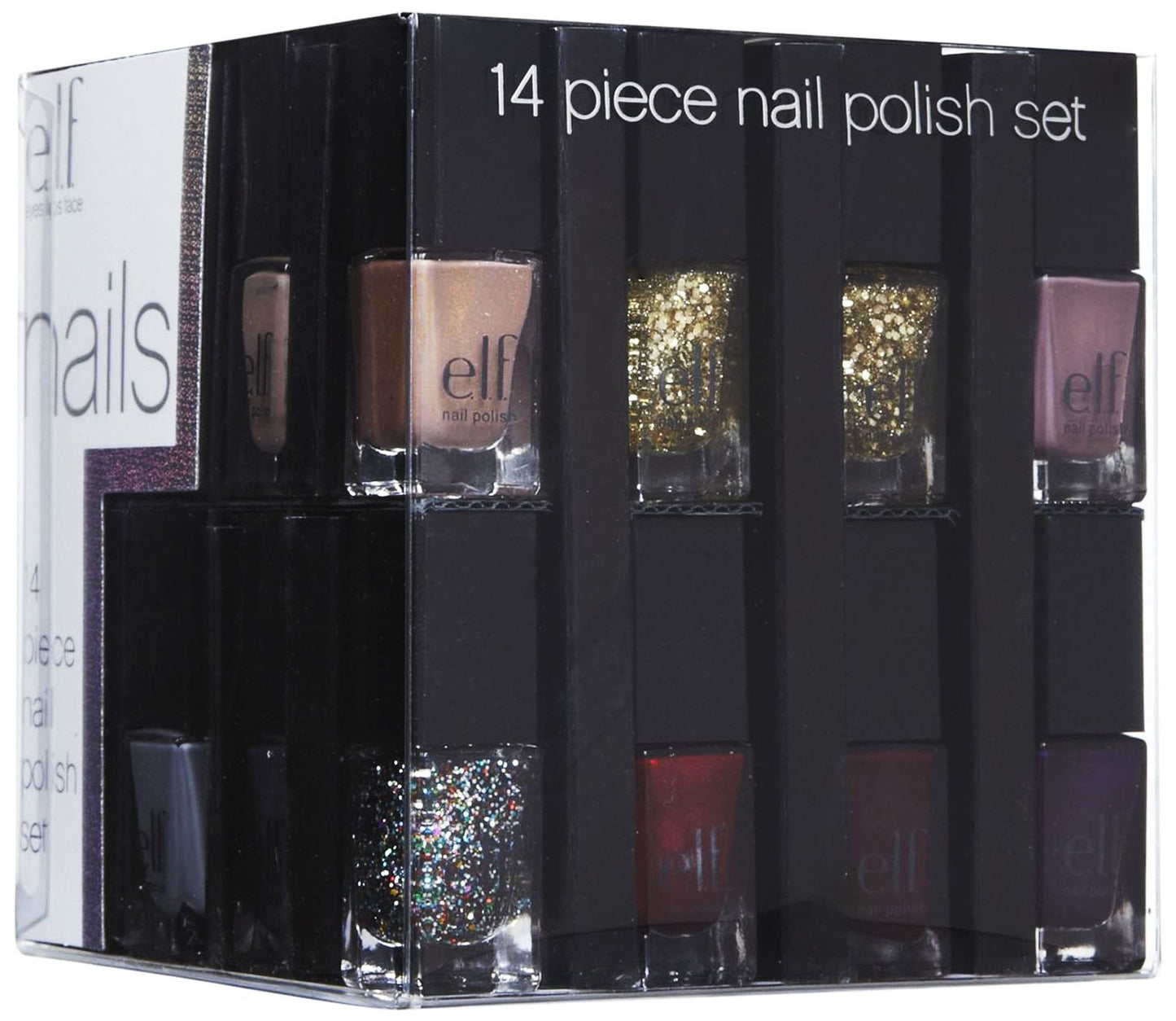 e.l.f. 14 Piece Nail Polish Cube, Jewel Tones, 2.8 Fluid Ounce
