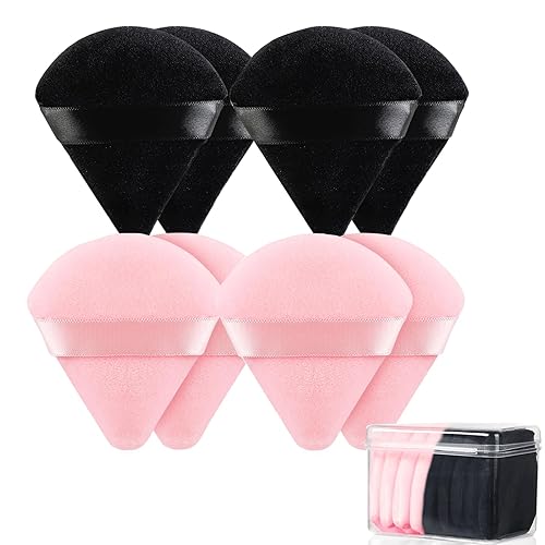 8 Pcs Triangle Powder Puff Face with Case, Cotton Soft Triangle Makeup Puff Velour Cosmetic Foundation Blender Sponge Beauty Makeup Tools for Both Dry
