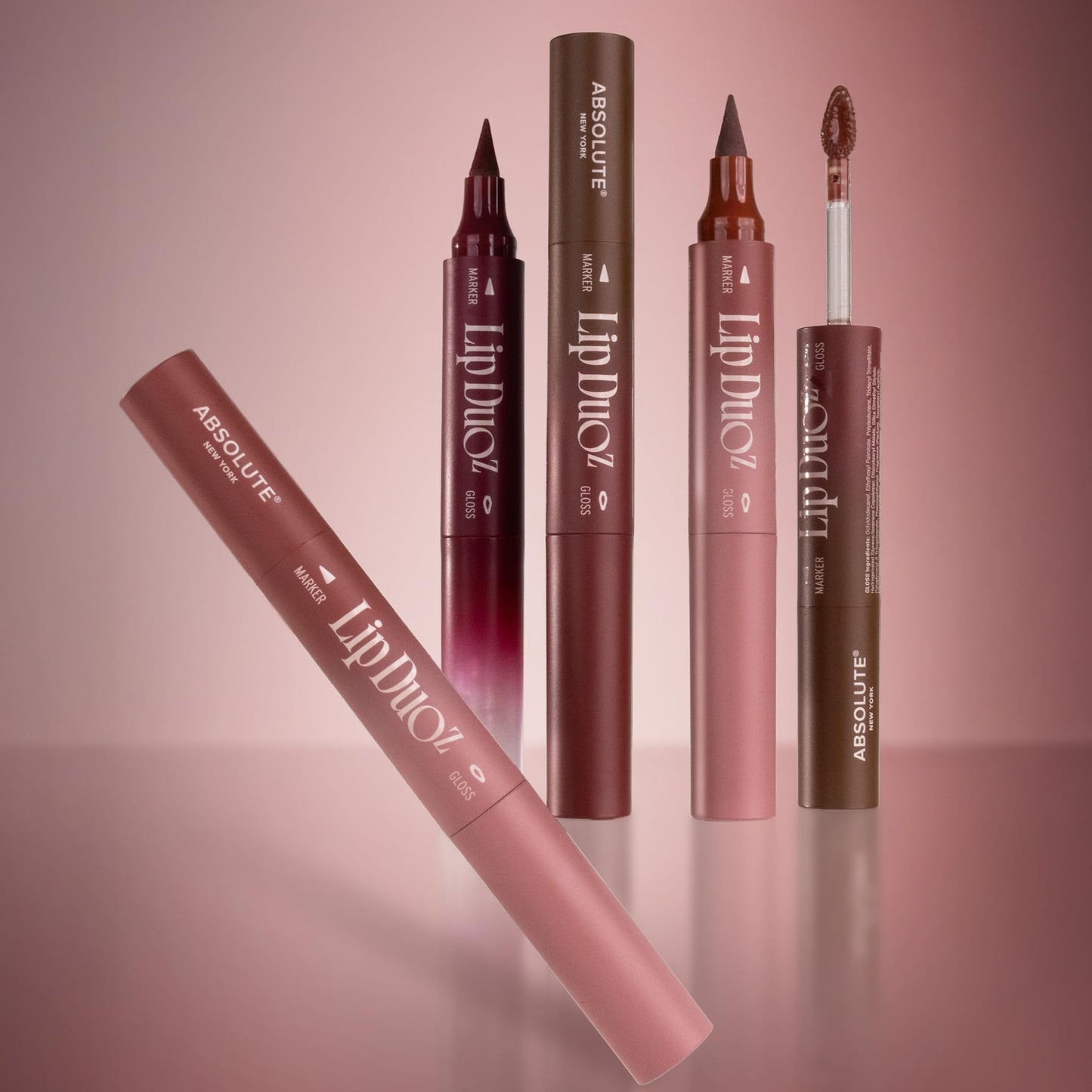Absolute New York Lip DuoZ, 2 in 1 Lip Marker and Lip Gloss, High Shine, Water Resistant, Smudge Proof, Precision Felt Tip (Espresso Lip-Tini)