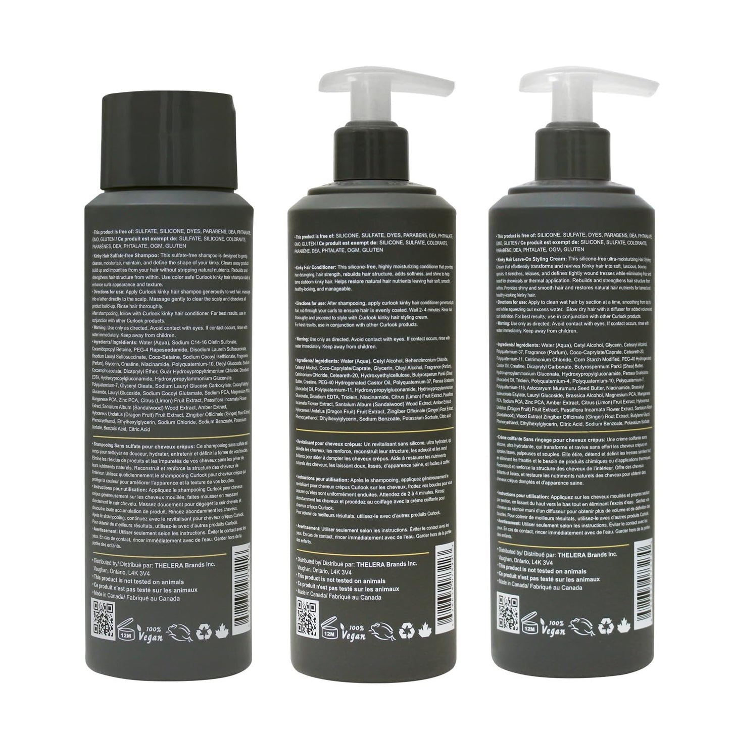 Curlook Kinky-Coily Package | Sulfate-Free, Silicone-Free Shampoo, Conditioner & Leave-In Styling Cream Set for Men | 400ml (13.5 oz) Each Bottle |
