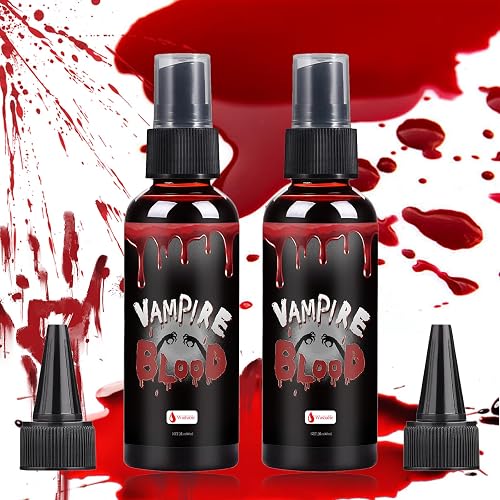 Fake Blood Spray for Halloween 2Pack, 2x2 fl oz Washable Fake Blood Makeup Kit, Realistic Dripping Fake Blood, Fake Blood for Face, Perfect