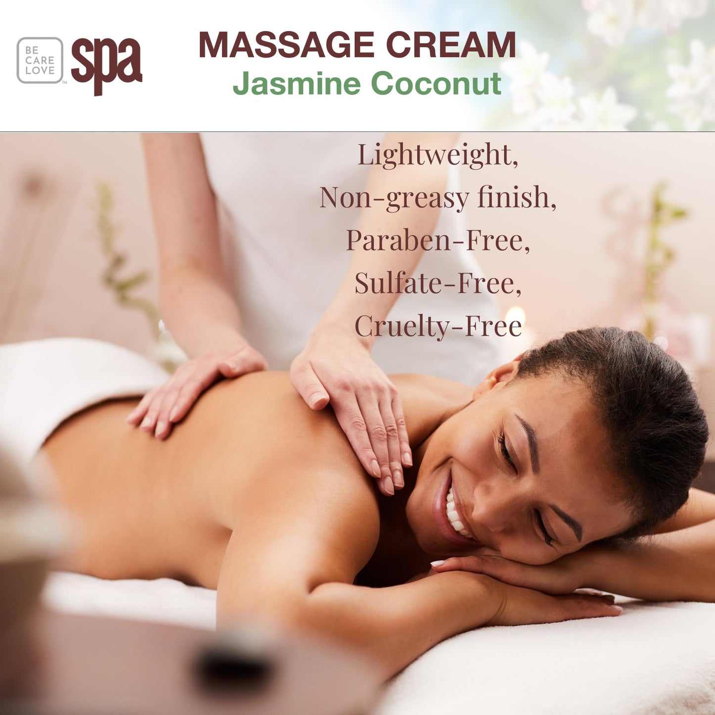 BCL SPA Massage Cream organic Jasmine + Coconut body lotion with rice extract, shea butter, aloe vera, argan and jojoba oils, body cream to hydrate