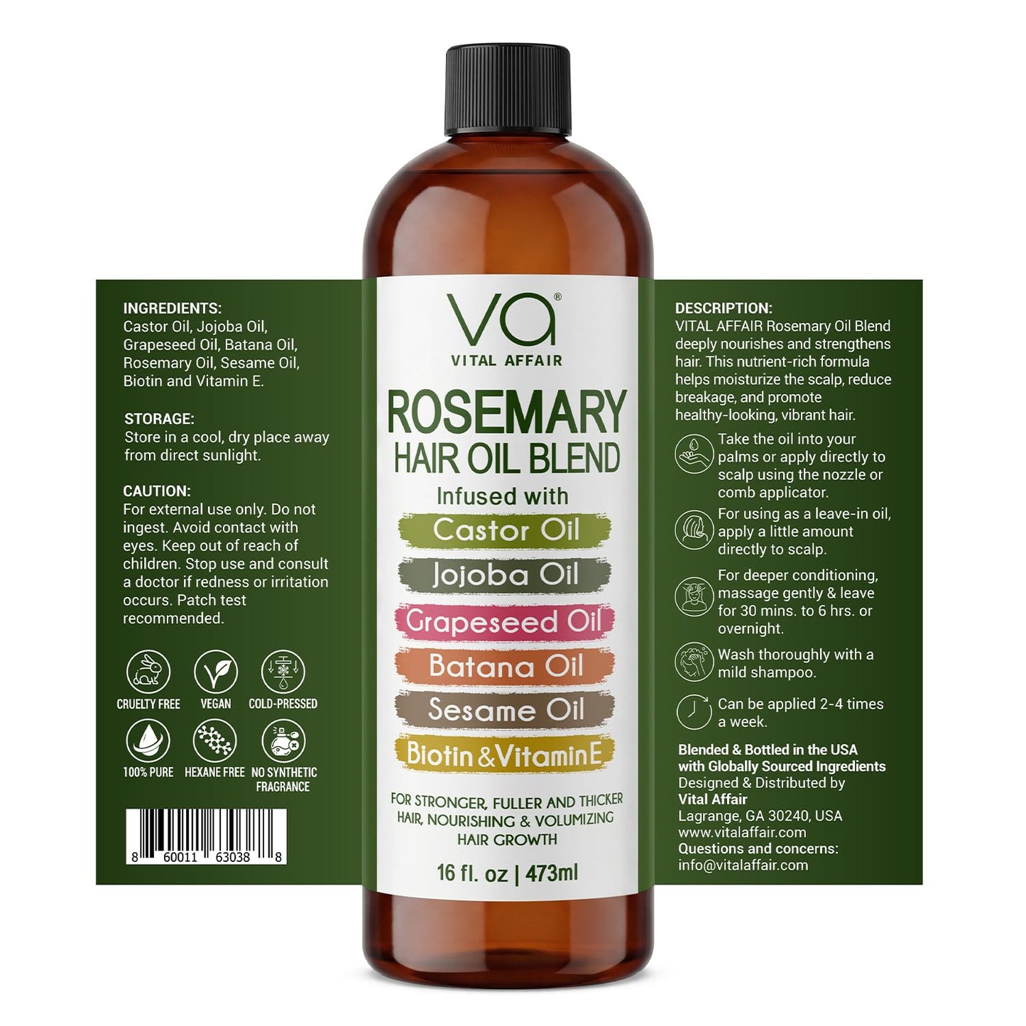 VITAL AFFAIR Blend Of Pure Rosemary Oil For Hair Growth With Castor, Batana, Jojoba Oil-Infused With Biotin & Vitamin E-Blend of Effective Hair Oils Beauty and Personal Care VITAL AFFAIR