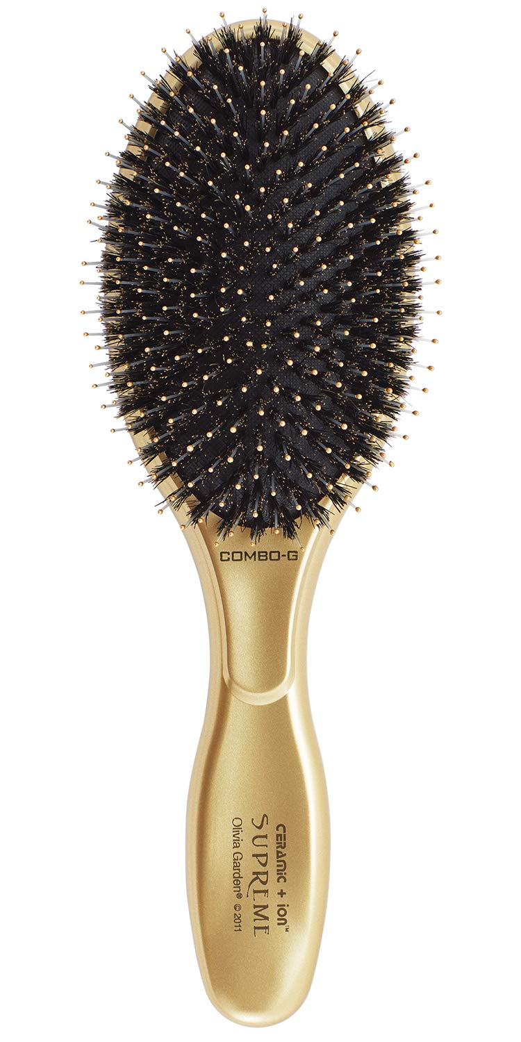 Olivia Garden Ceramic + Ion Supreme Styler Cushion Paddle Brush - Boar & Ionic for Shine, Frizz Control & Smoother Hair - Boar and Ionic Bristles