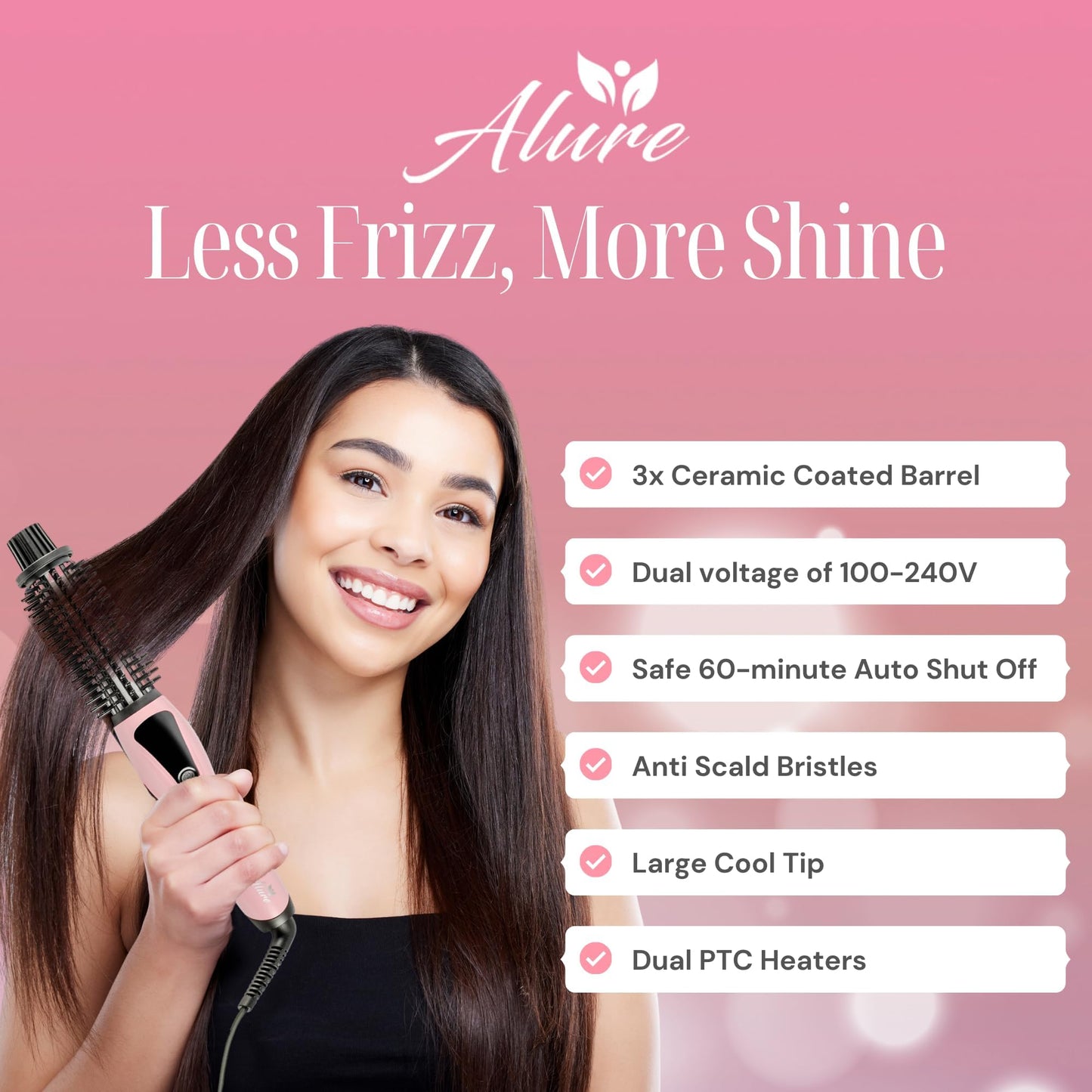 Alure Heated Styling Brush - 3-in-1 Ionic Hair Curler/Straightener with Anti-Scald Nylon Bristles, Electric Curl Wand for All Hair Types, Ideal as a