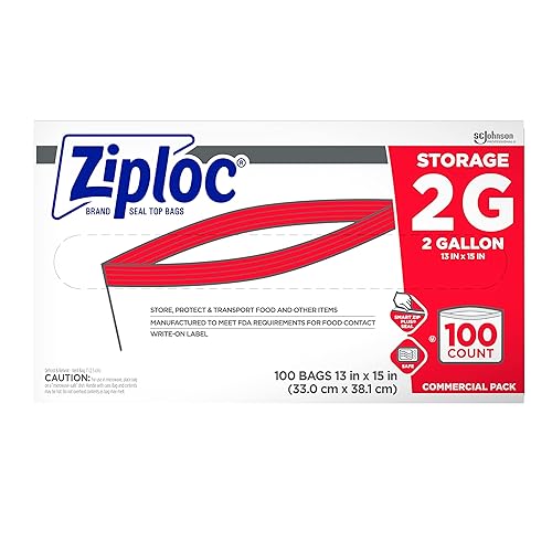 SC Johnson Professional Ziploc Brand Food Storage 2 Gallon Bags, Food Storage Ziploc Brand Bags, Commercial Pack, 100 Count Box, for Professional Use…