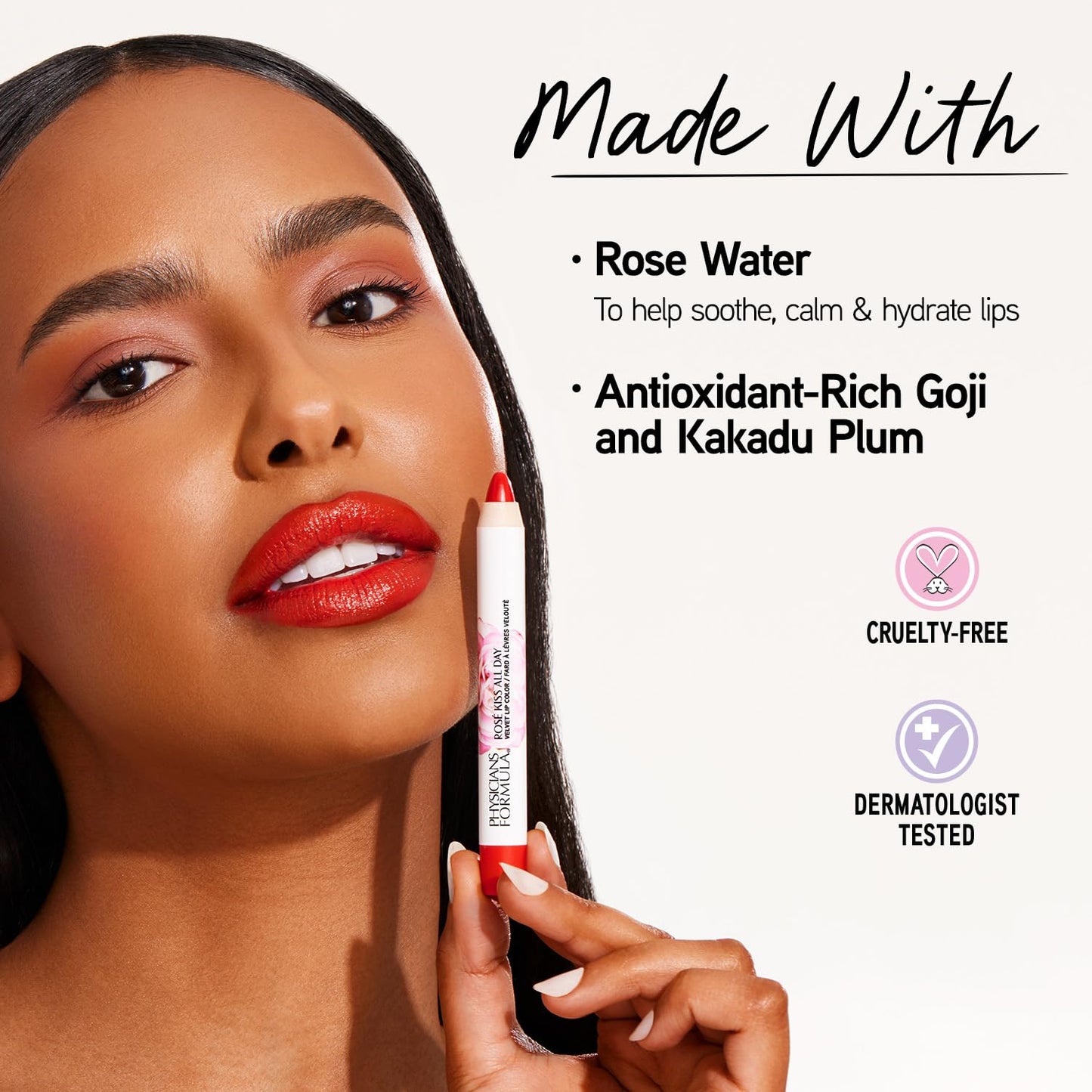 Physicians Formula Rosé Kiss All Day Velvet Lipstick Lip Color Makeup, Red Hot Lips | Dermatologist Tested, Clinicially Tested