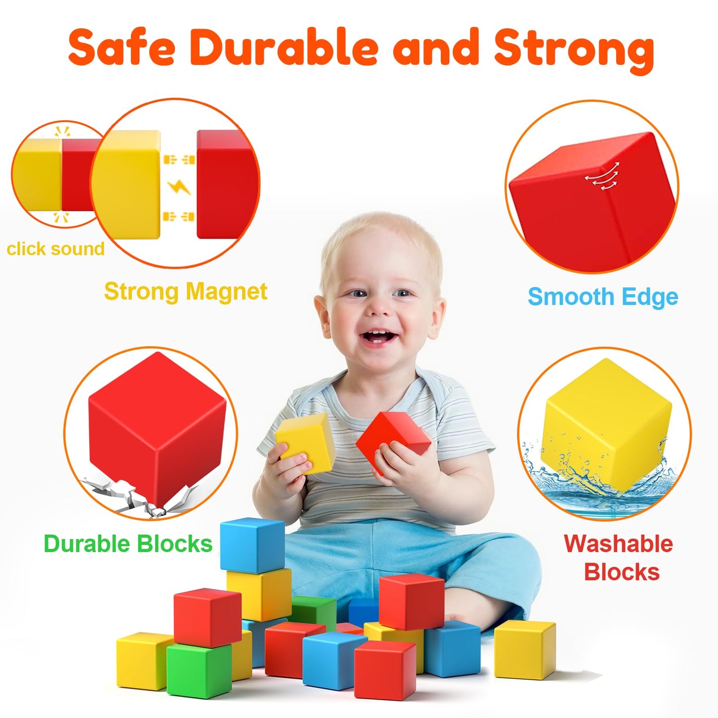 Feoxialy 32pcs Large Magnetic Blocks 1.42in – Colorful Building Cubes for Toddlers & Kids Ages 3-8, Educational STEM Learning Toys