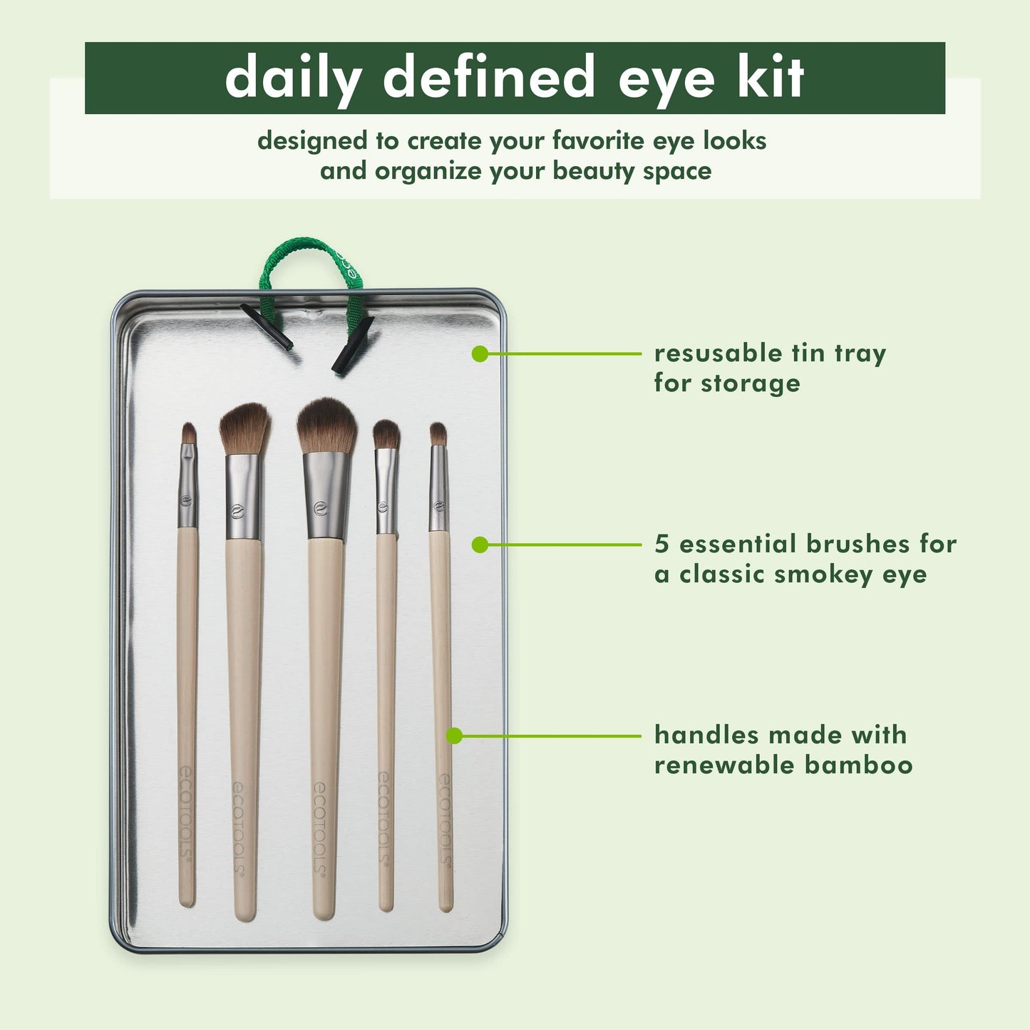 EcoTools Daily Defined Eye Brush Kit, Makeup Brushes For Liquid, Powder, & Cream Eyeshadow & Eyeliner Application, Eco-Friendly Eye Brushes, Synthetic