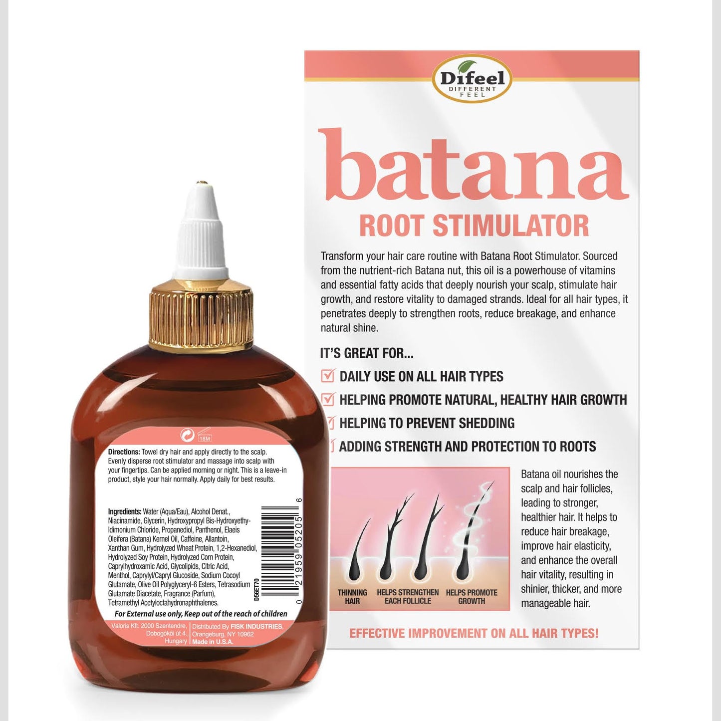 Difeel Batana Root Stimulator 7.1 oz. - Batana Oil Hair Treatment, Revitalize & Nourish Hair