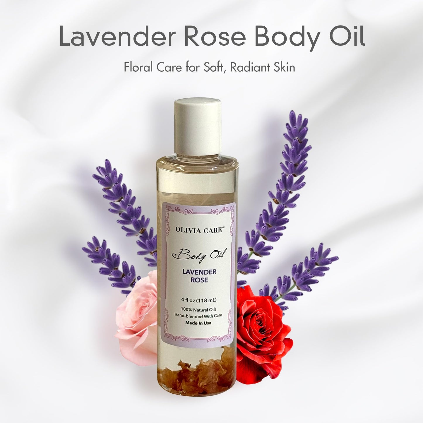 Olivia Care Body Oil Lavender Rose Vegan & Natural Perfume Oil For Women | Hydrating After Bath Oil- Infused with VITAMIN E, K & Omega Fatty Acids