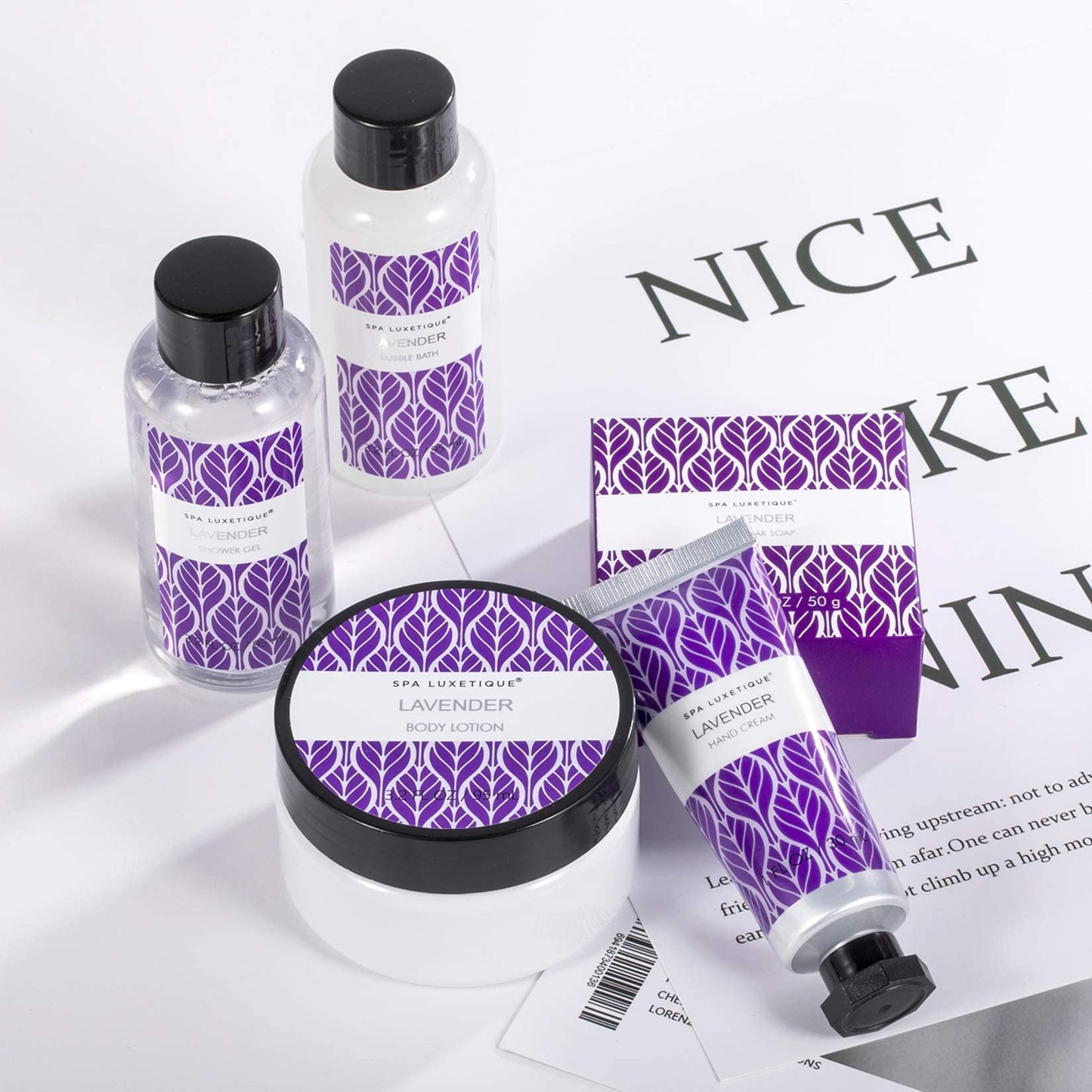 Spa Luxetique Lavender Spa Set, Bath Set for Women Gift, Relaxing Home Spa Kits Includes Body Lotion, Shower Gel, Bubble Bath, Hand Cream, Birthday