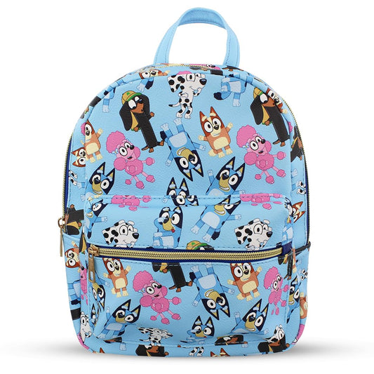 Bluey and friends Mini PU Leather Backpack Purse with Adjustable Straps 10 In (Blue, One Size)