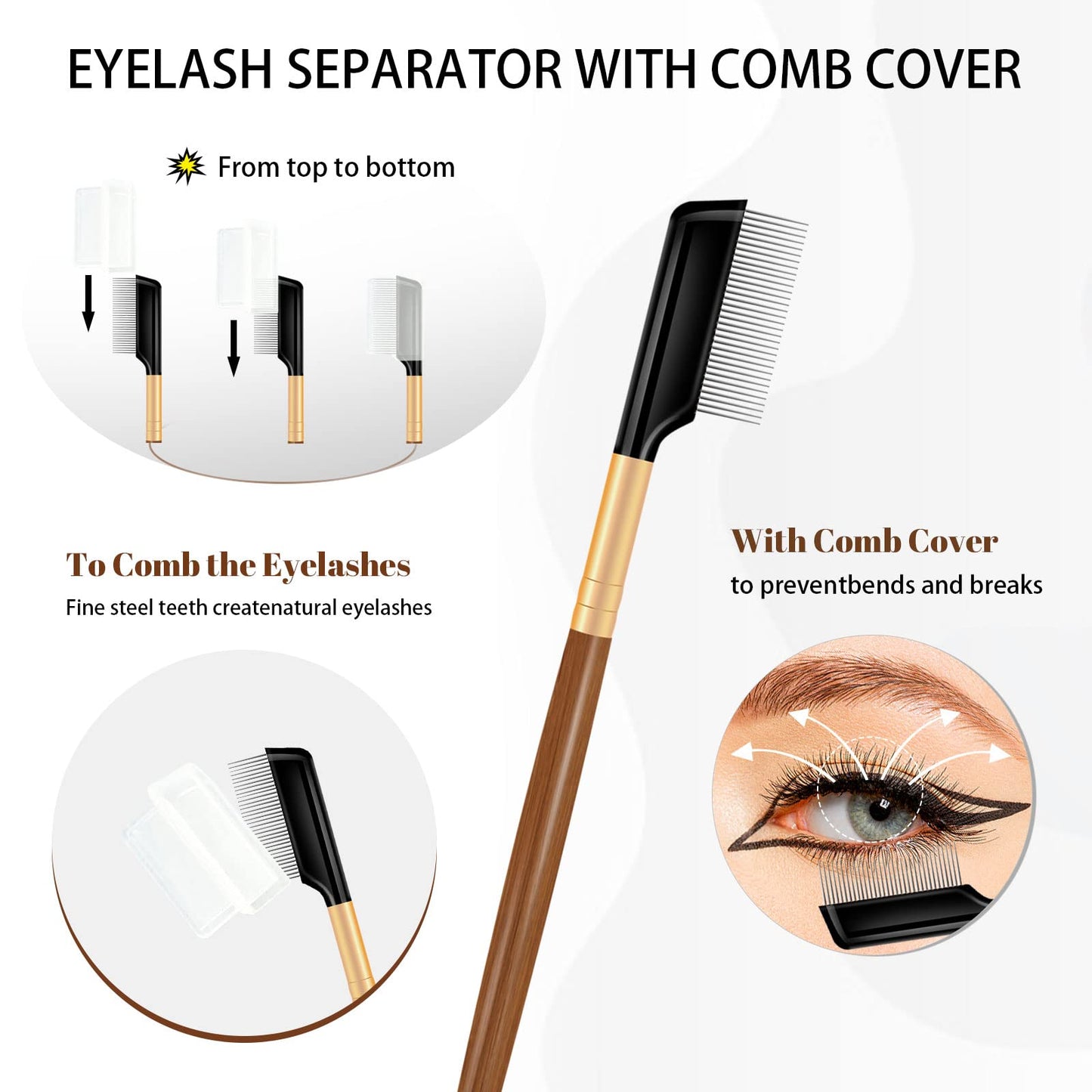 Eyelash Comb-Eye Lash Separator Tool, Mascara Applicator-Eye Lash Comb Separator for Separating and Combing Lashes with Comb Cover Eyebrow Brush
