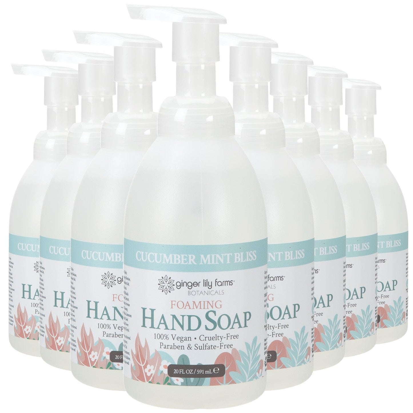 Ginger Lily Farms Botanicals All-Purpose Foaming Hand Soap Refill, 100% Vegan & Cruelty-Free, Cucumber Mint Bliss Scent, 20 Fl Oz (Pack of 8)