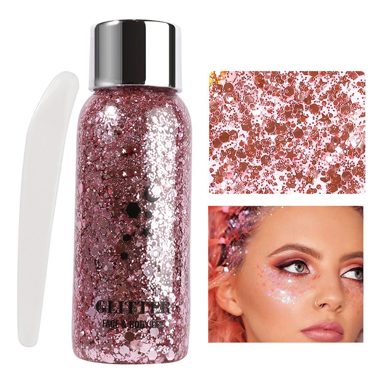 JUDEWY Body Glitter Gel, Face Glitter Body Glitter Glitter Liquid Eyeshadow, Face Hair Nail Glitter, Holographic Makeup Festival Glitter Makeup (04)