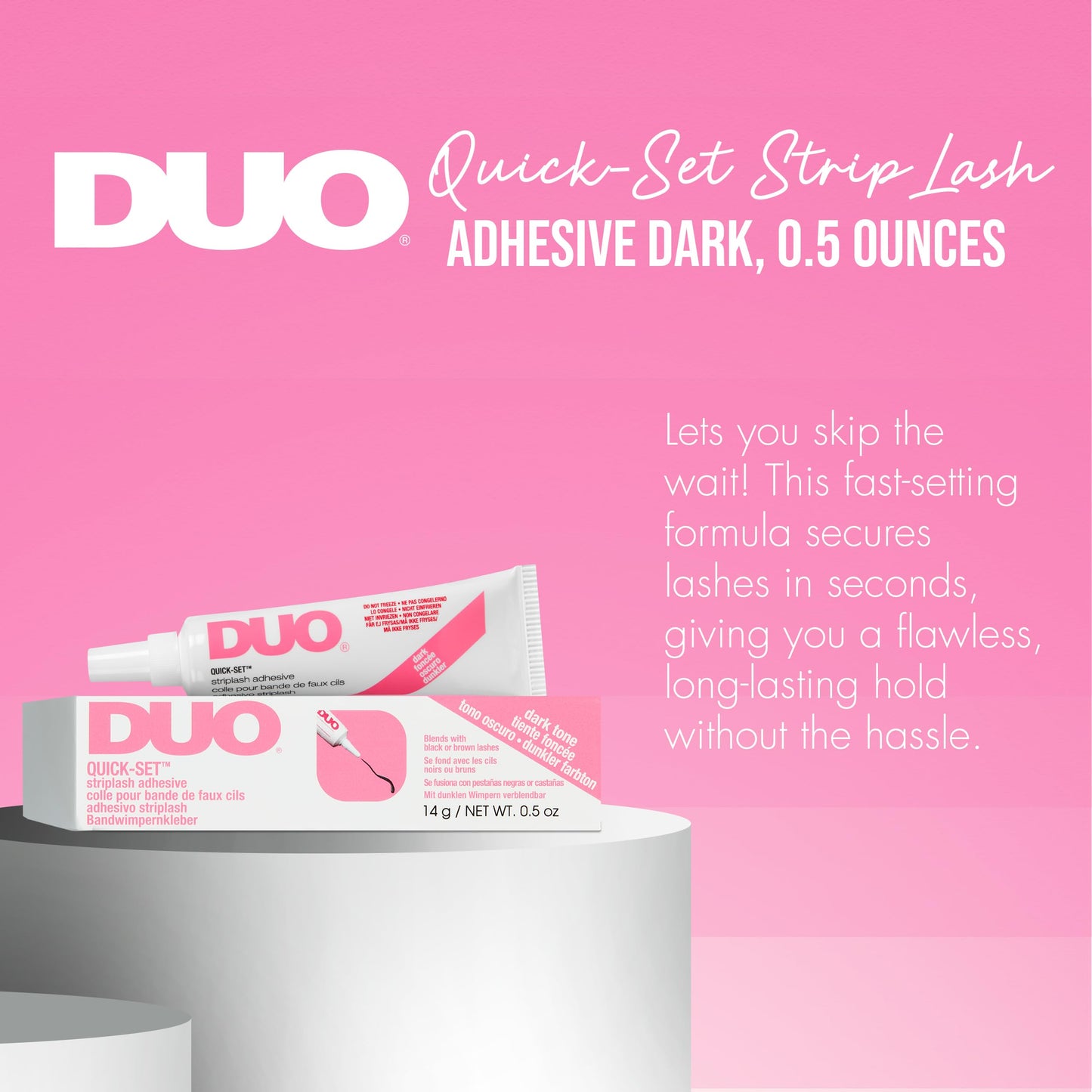 DUO Quick-Set Strong Hold Eyelash Lash Glue - Dark Tone, Waterproof, Fast Drying Strip Lash Adhesive for Black & Brown Lashes, 0.5 oz