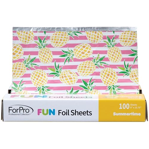ForPro FUN Summertime 9" Foil Sheets, Aluminum Hair Foils for Color Application and Highlighting Services, Food Safe, Pop-Up Dispenser, 9” W x 10.75”