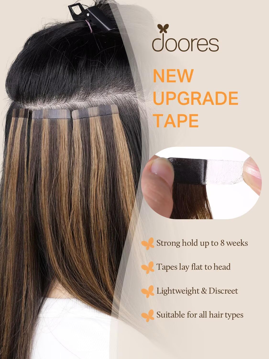 DOORES Tape in Hair Extensions Human Hair, Chocolate Dip Color Melt 16 Inch 50g 20pcs, Human Hair Extensions Natural Hair Extensions Seamless Straight Beauty and Personal Care DOORES