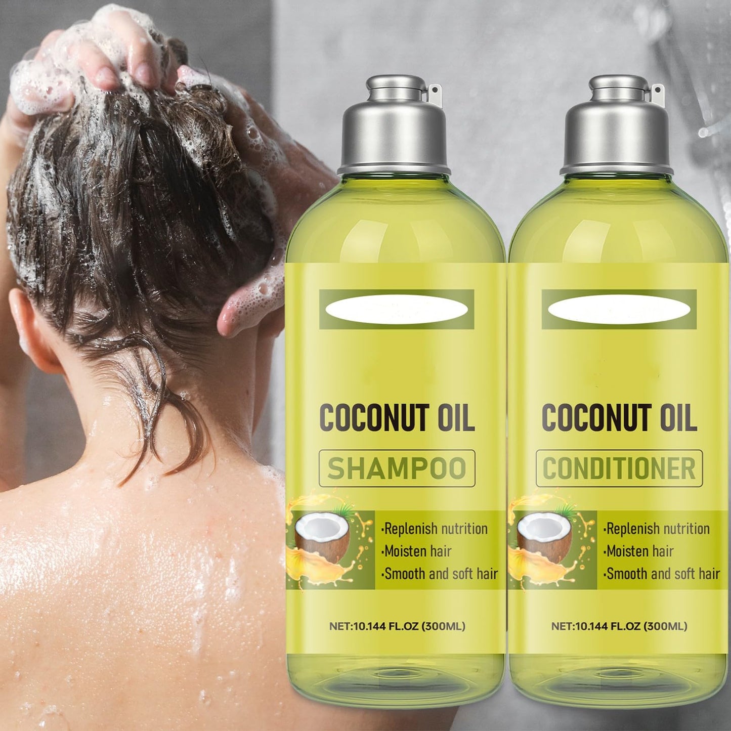 Coconut Oil Shampoo and Conditioner Set, Coconut Nourishing Hair Care Set for All Hair Types, Hydrating & Frizz Control Treatment, Helps Restore