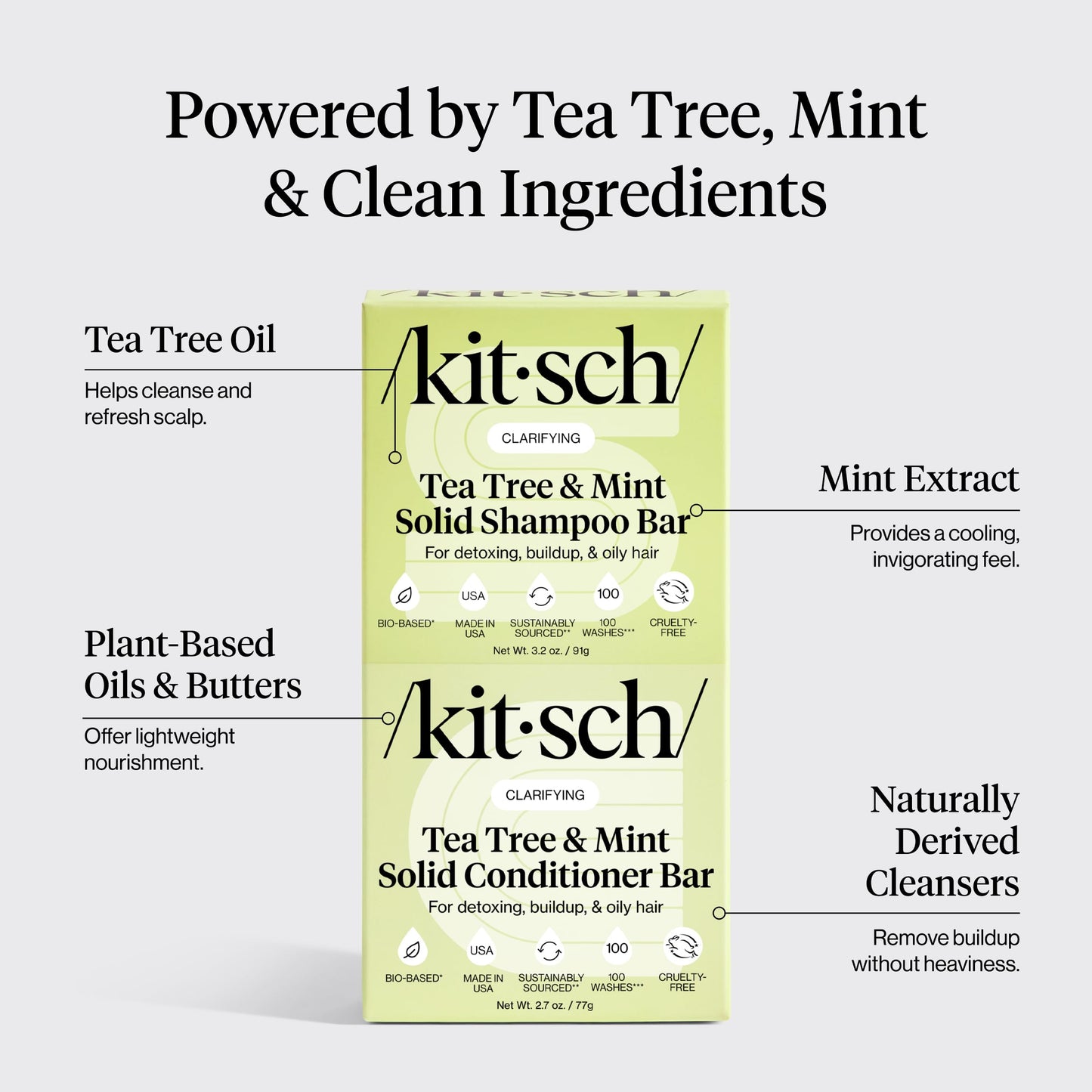 Kitsch Clarifying Tea Tree Shampoo and Conditioner Set - Shampoo & Conditioner Bar for Women and Men, Scalp & Oil Control Hair Care - Free of Paraben