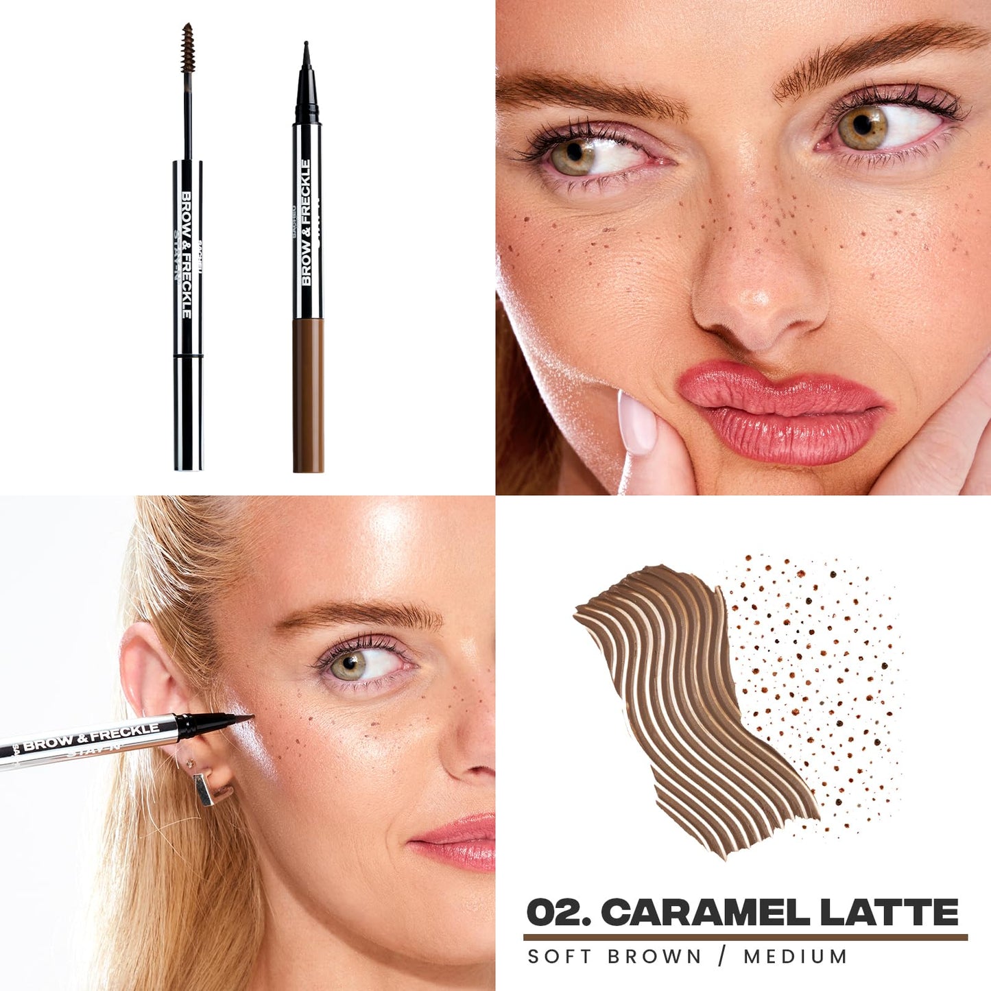 Sacheu Brow & Freckle STAY-N Tinted Eyebrow Gel & Faux Freckle Pen - 2-in-1 Longwear Water Resistant Brows Tint, Cruelty-Free & Vegan, Caramel Latte