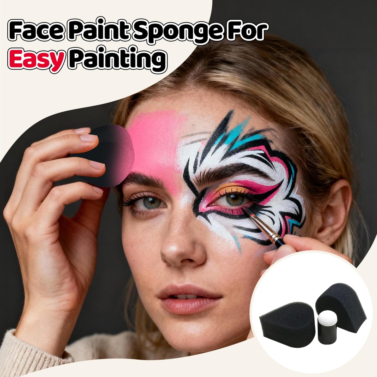 Professional Face Painting Kit, 54 Colors Water Activated Face Paint Makeup Kit with Stencils, Gems, Brushes for Halloween, Carnival, Cosplay, Party