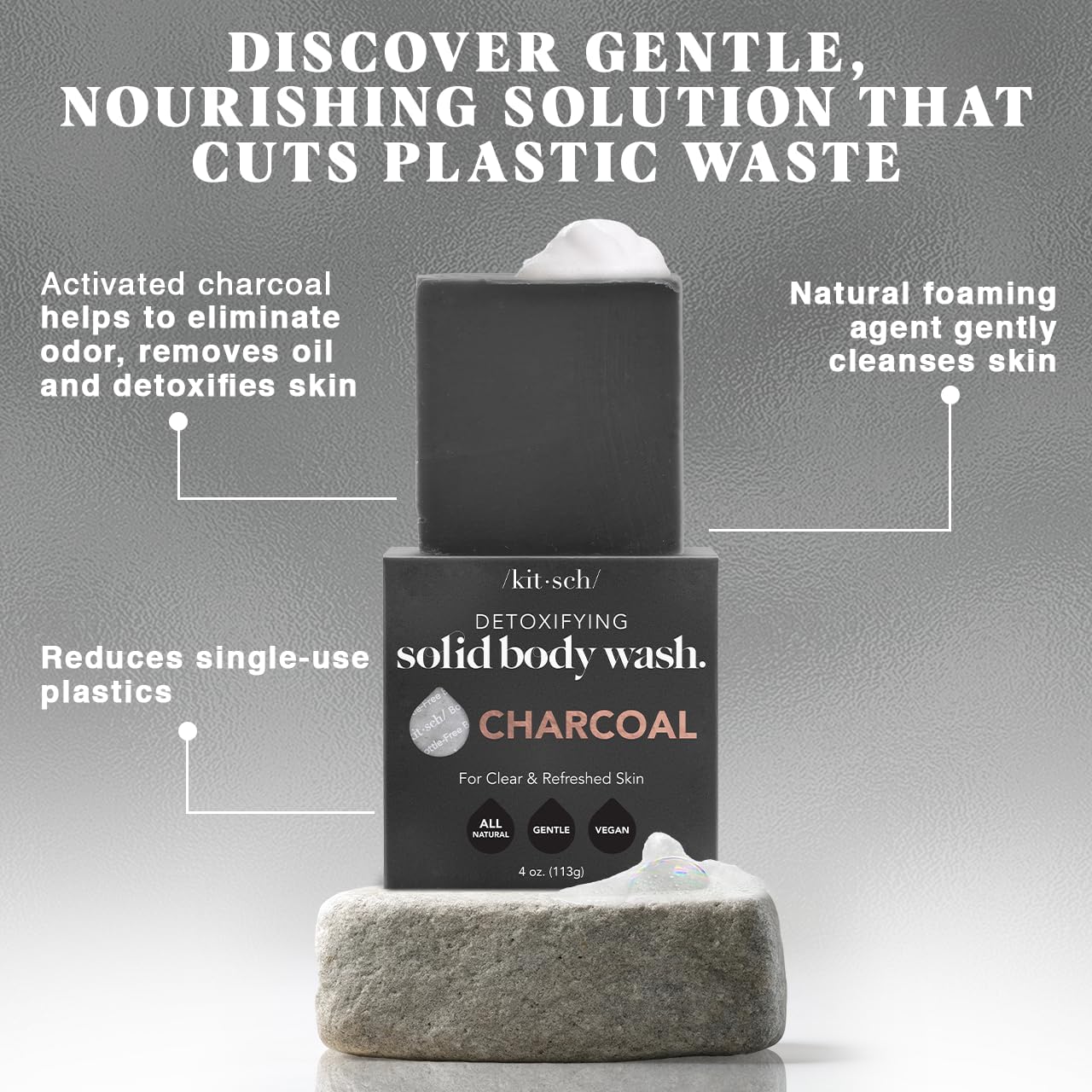 Kitsch Charcoal Soap Body Wash Bar - Detoxifying Bar Soap with Activated Charcoal - Gently Removes Excess Oil & Impurities, Clears Pores, Firms Beauty & Personal Care Kitsch