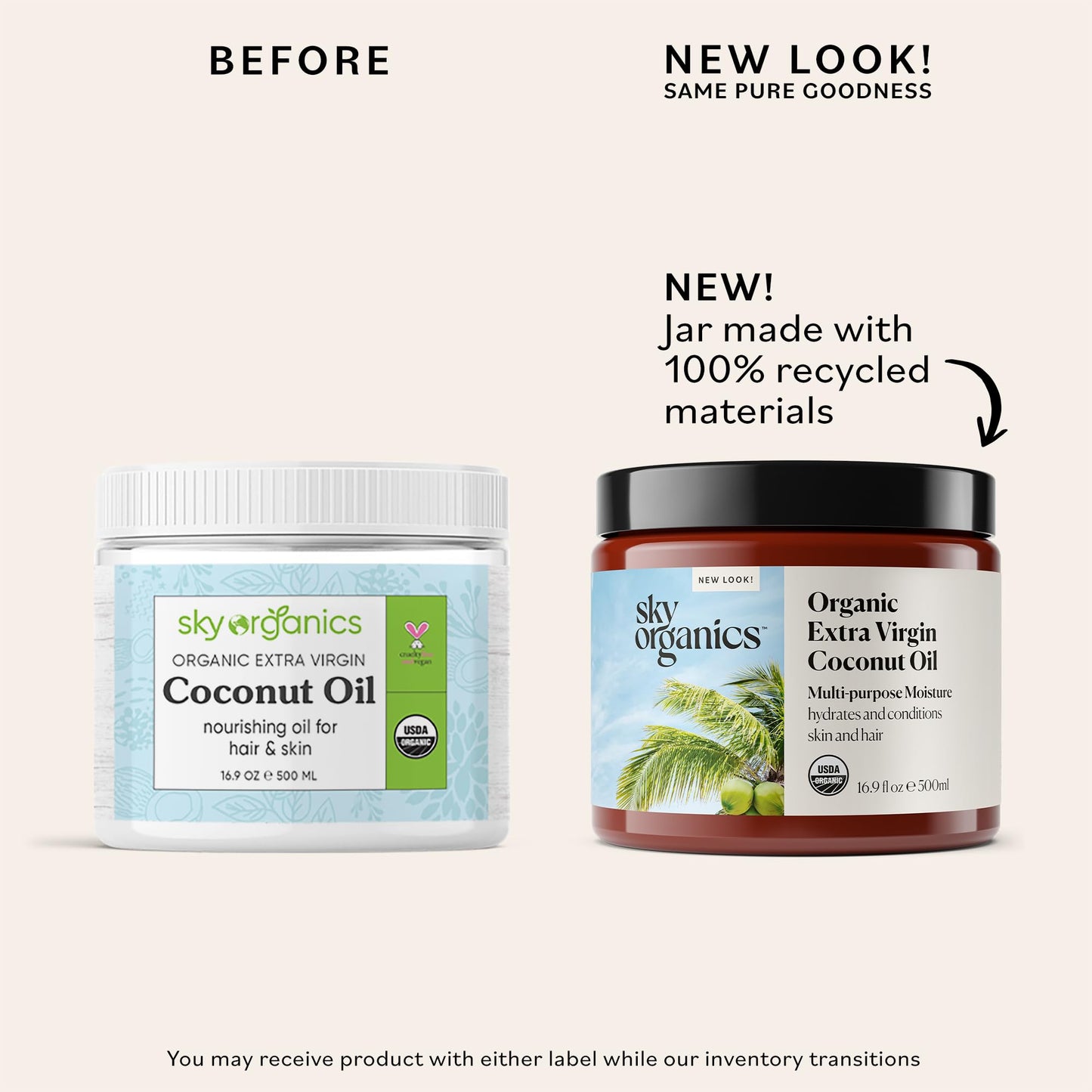 Sky Organics - Multipurpose Organic Coconut Oil for Skin & Hair w Ebook, 16.9 fl oz - Extra Virgin Hair Oil & Body Moisturizer - Vitamins