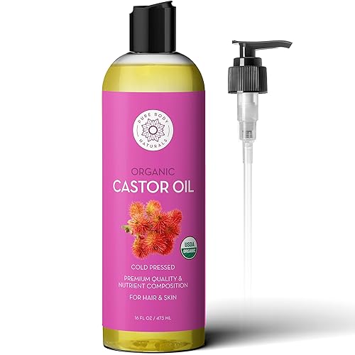 Pure Body Naturals Castor Oil for Face, Hair Growth, Skin, and Body - Cold Pressed Organic Castor Oil Aceite De Ricino Hexane Free Unrefined - 16 fl